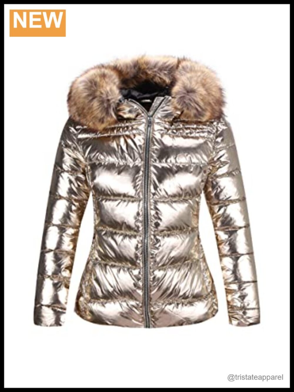Women's Quilted Puffer Jacket Windproof Faux Fur Collar Winter Coat